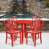 Flash Furniture CH-51080TH-4-18VRT-RED-GG 24" Round Metal Table Set with Back Chairs in Red